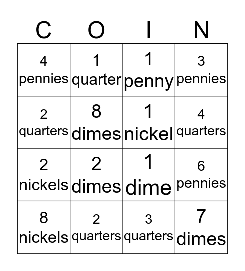 COIN! Bingo Card