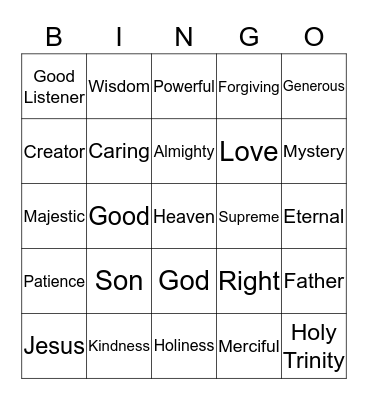 Who is God? and Characteristics of God. (S3) Bingo Card