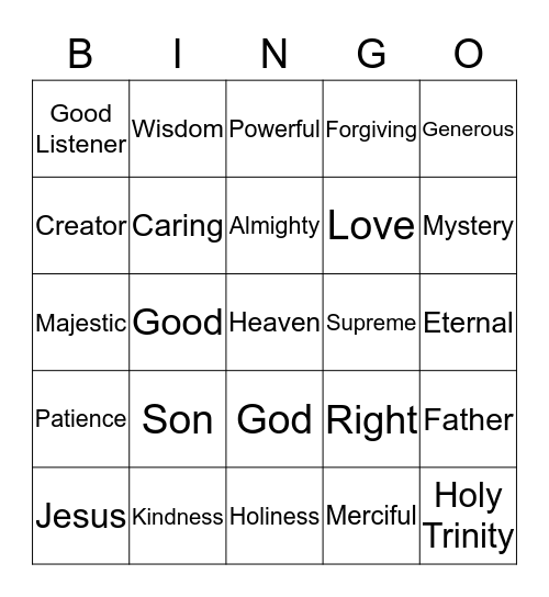 Who is God? and Characteristics of God. (S3) Bingo Card