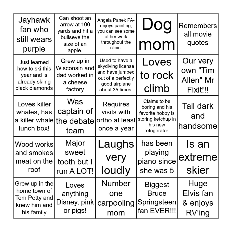 Rose Pediatrics Bingo Card