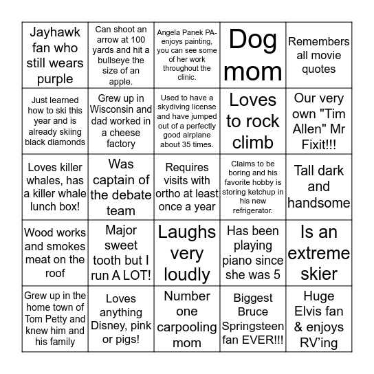 Rose Pediatrics Bingo Card