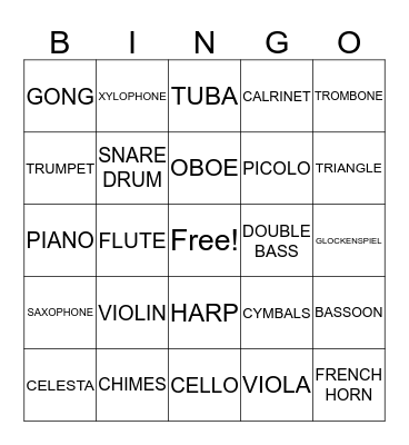 ORCHESTRA BINGO Card