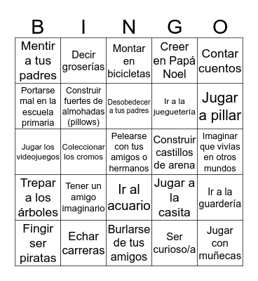 La niñez Bingo Card