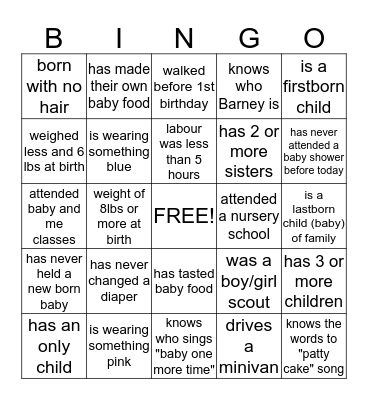 BABY SHOWER GUEST BINGO Card