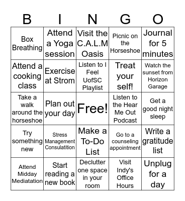 Mental Health Bingo Card