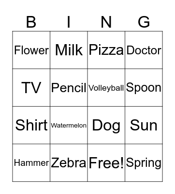Category Bingo Card