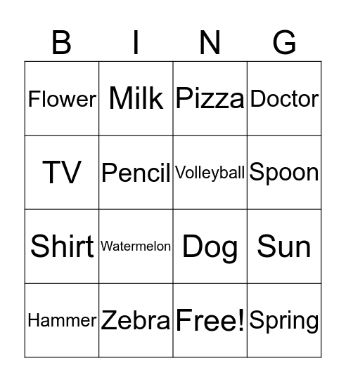 Category Bingo Card