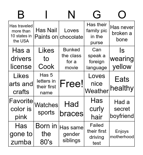 Ladies Night Bingo Card