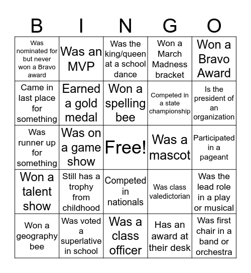 Award Ice Breaker Bingo Card