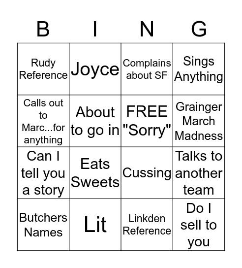 TJ-ism Bingo Card