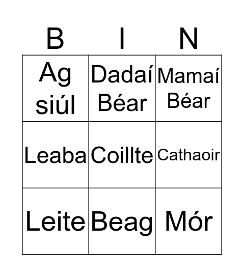 Cinnín Óir agus na Trí Bhéar! Bingo Card