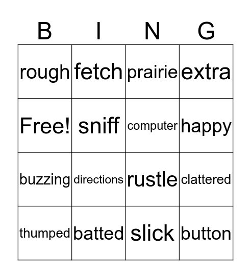 Vocabulary  Bingo Card