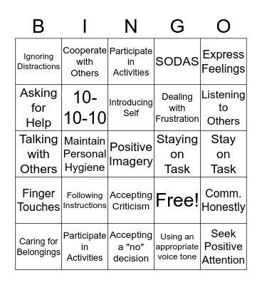 Skills/Strategies Bingo Card