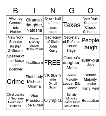 President Obama's State of the Union Address (2014) Bingo Card