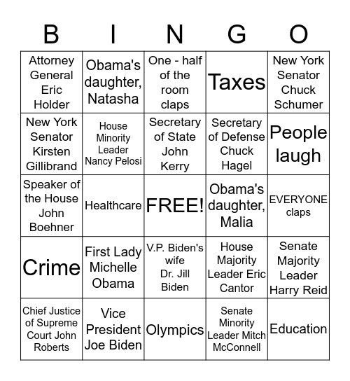 President Obama's State of the Union Address (2014) Bingo Card