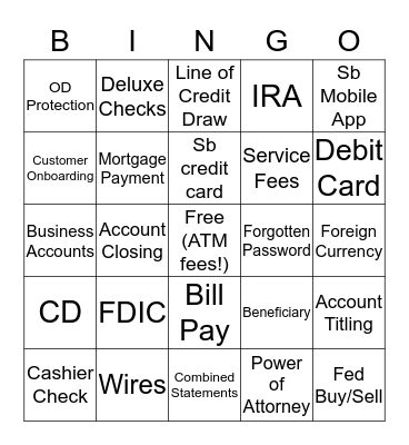BANKER BINGO Card