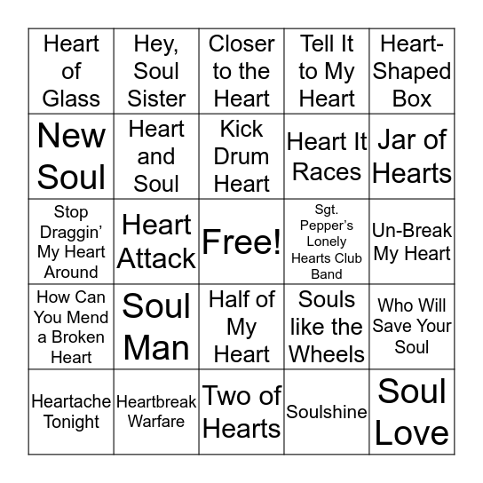 Heart & Soul Bingo Card
