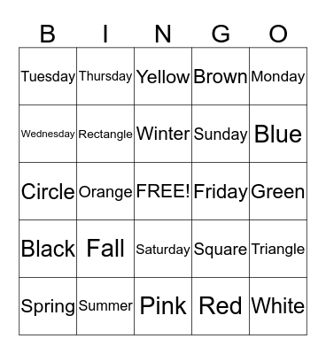 Kindergarten Review Bingo Card