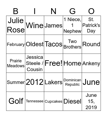 Bridal Shower Bingo! Bingo Card