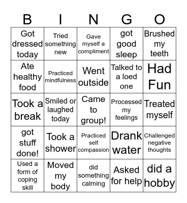 Self-Care Bingo Card