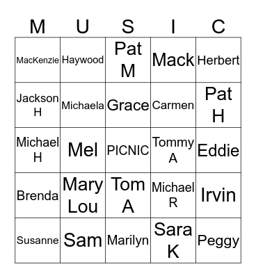 2012 Music Picnic Bingo Card