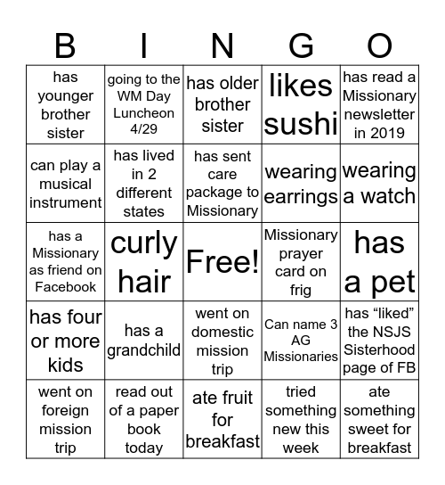 SISTERHOOD 04.12.19 Bingo Card