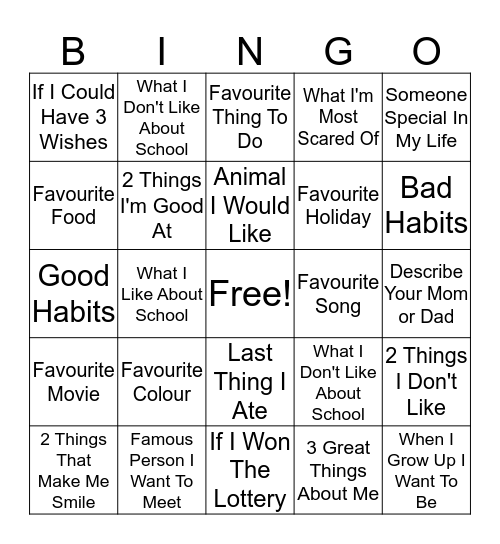 Getting To Know You Bingo Card