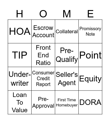 Homebuyer Education Bingo Card