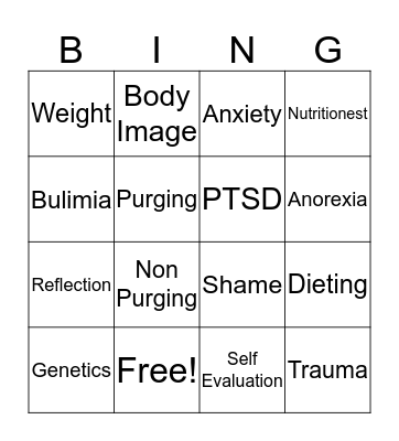 Eating Disorders Bingo Card