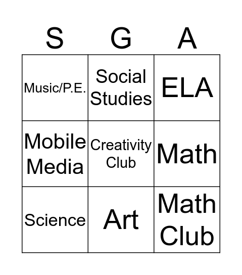 TSGA Showcase Night Bingo Card