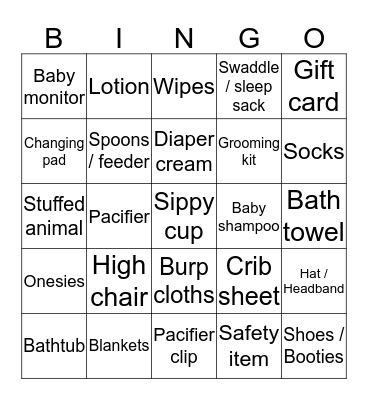 Steph's Baby Shower Bingo Card