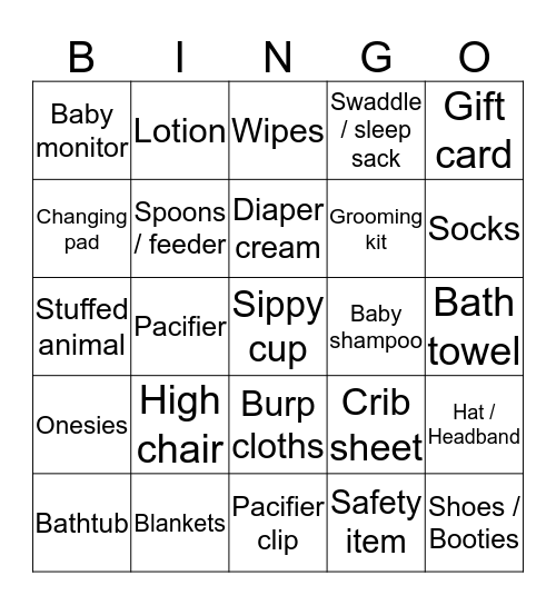 Steph's Baby Shower Bingo Card