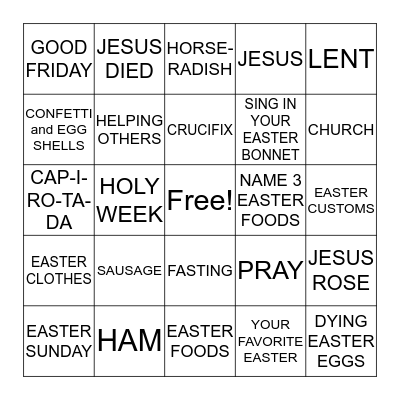 EASTER and SPRING Bingo Card