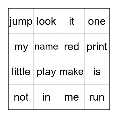 Primary Sight Words 1b Bingo Card