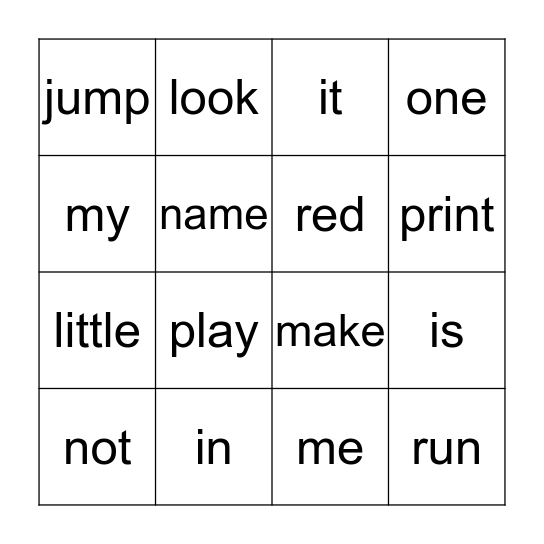 Primary Sight Words 1b Bingo Card