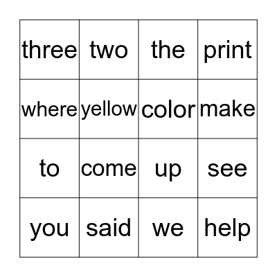Primary Sight Words 1c Bingo Card