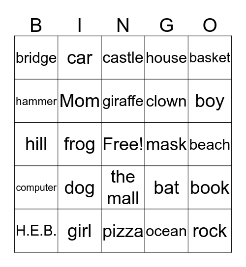 Nouns Bingo Card