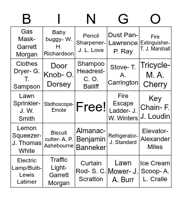 African American Inventors Bingo Card