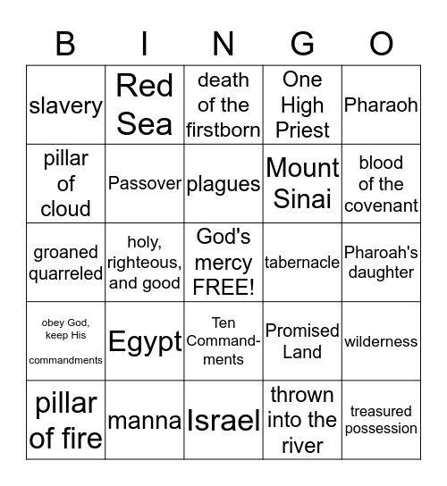 MOSES Bingo Card