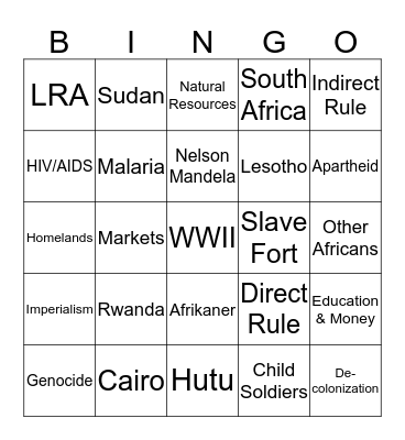 Africa Review Bingo Card
