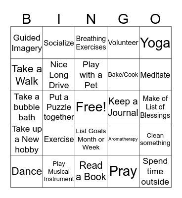 Stress Coping Mechanisms Bingo Card