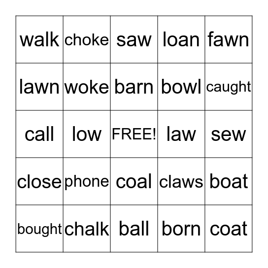 Minimal Pairs Bingo Card