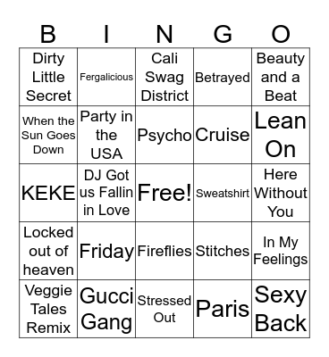 Trash Song Bingo Card
