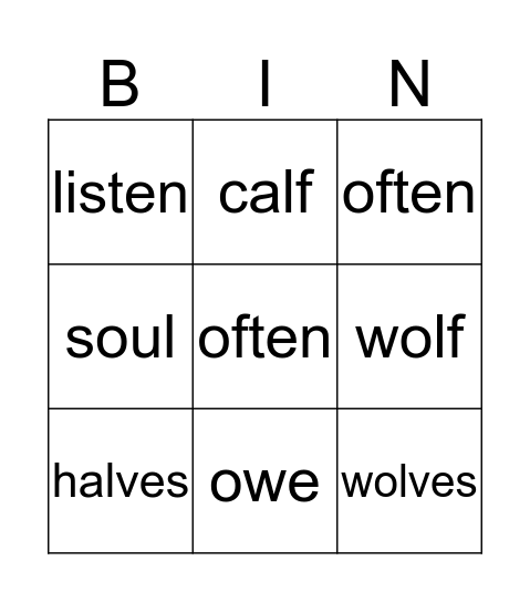 OG Sight Words List 20 Bingo Card