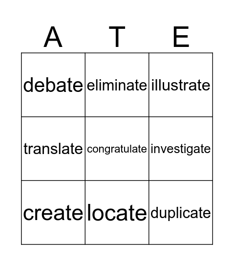 ATE Family Bingo Card