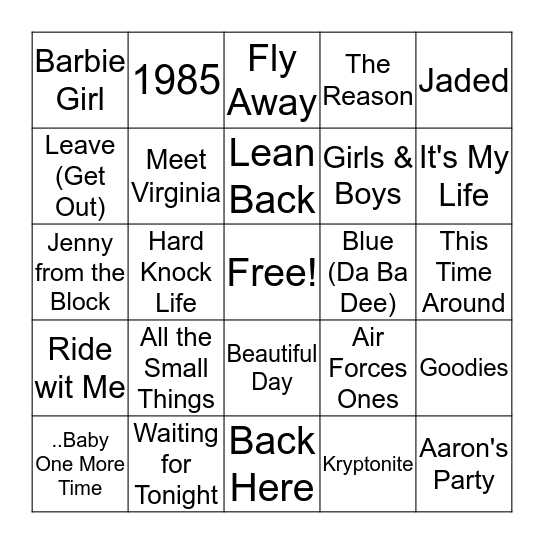 Now That's What I Call Music Bingo Card