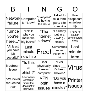 IT Week Bingo Card