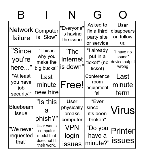 IT Week Bingo Card