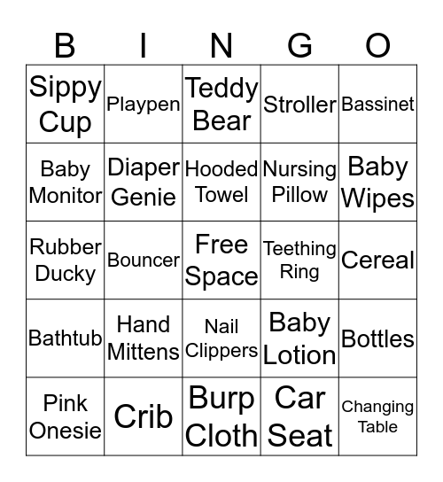 Baby Shower Gifts Bingo Card