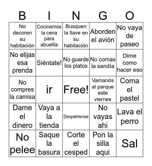 Commands Bingo! Bingo Card
